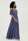 Off the Shoulder Chiffon Flutter Sleeves Junior Bridesmaid Dress Formal Evening Prom Gowns