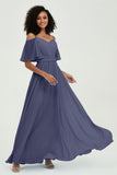 Off the Shoulder Chiffon Flutter Sleeves Junior Bridesmaid Dress Formal Evening Prom Gowns