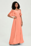 Off the Shoulder Chiffon Flutter Sleeves Junior Bridesmaid Dress Formal Evening Prom Gowns