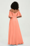 Off the Shoulder Chiffon Flutter Sleeves Junior Bridesmaid Dress Formal Evening Prom Gowns