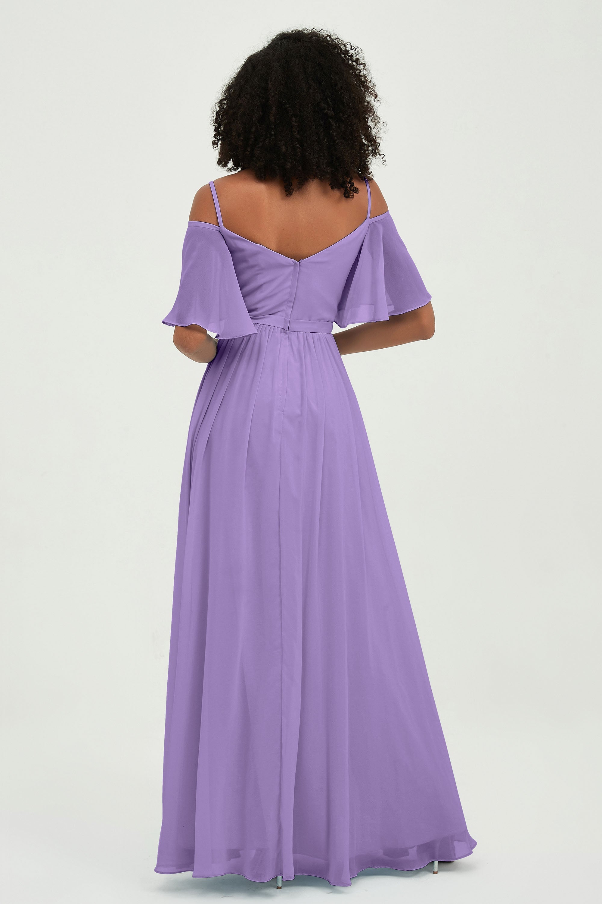 Off the Shoulder Chiffon Flutter Sleeves Junior Bridesmaid Dress Formal Evening Prom Gowns