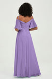 Off the Shoulder Chiffon Flutter Sleeves Junior Bridesmaid Dress Formal Evening Prom Gowns