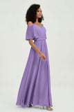 Off the Shoulder Chiffon Flutter Sleeves Junior Bridesmaid Dress Formal Evening Prom Gowns