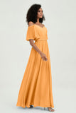 Off the Shoulder Chiffon Flutter Sleeves Junior Bridesmaid Dress Formal Evening Prom Gowns