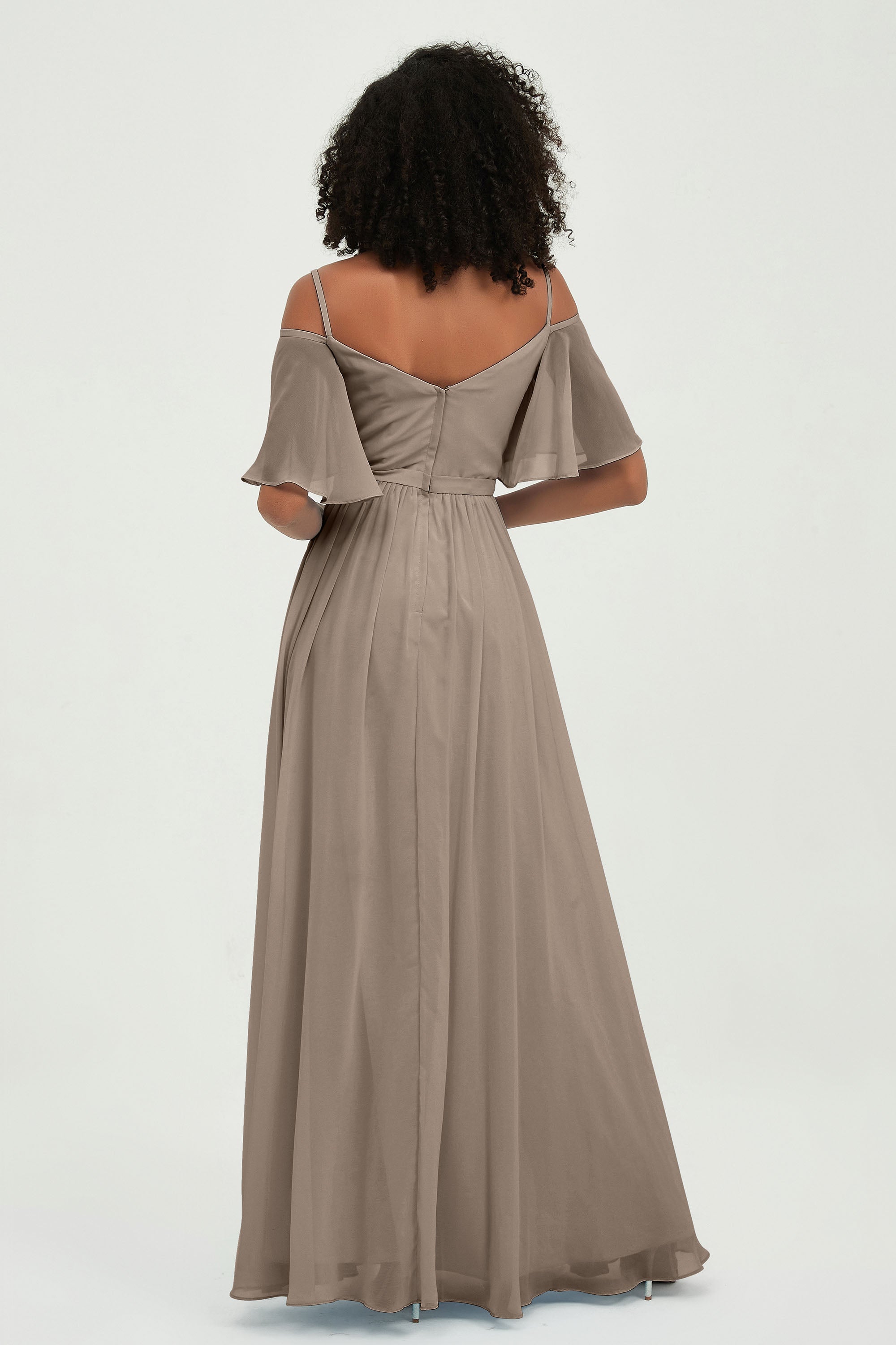 Off the Shoulder Chiffon Flutter Sleeves Junior Bridesmaid Dress Formal Evening Prom Gowns