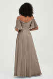 Off the Shoulder Chiffon Flutter Sleeves Junior Bridesmaid Dress Formal Evening Prom Gowns