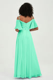 Off the Shoulder Chiffon Flutter Sleeves Junior Bridesmaid Dress Formal Evening Prom Gowns