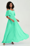 Off the Shoulder Chiffon Flutter Sleeves Junior Bridesmaid Dress Formal Evening Prom Gowns