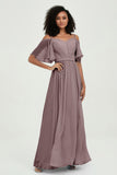 Off the Shoulder Chiffon Flutter Sleeves Junior Bridesmaid Dress Formal Evening Prom Gowns
