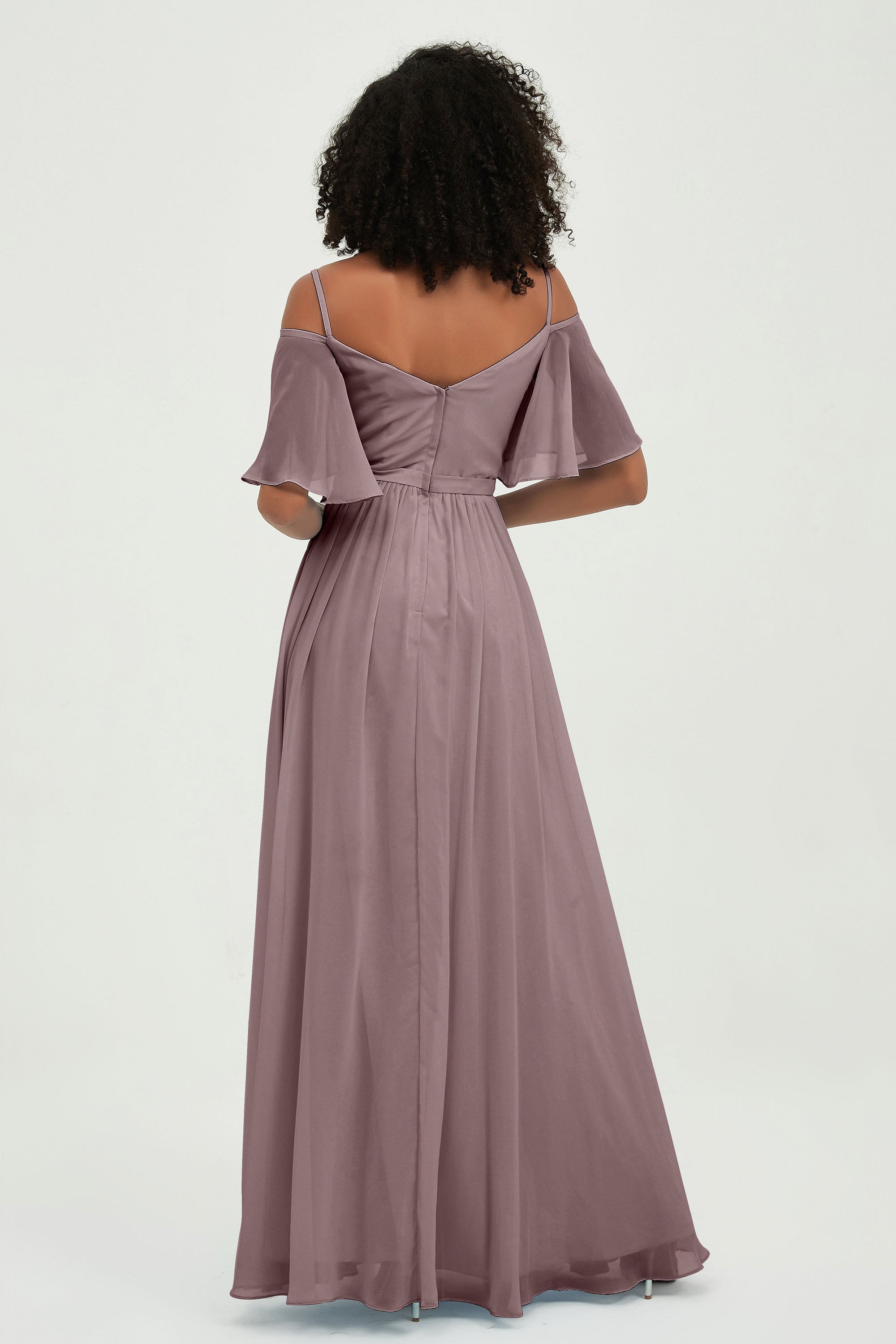 Off the Shoulder Chiffon Flutter Sleeves Junior Bridesmaid Dress Formal Evening Prom Gowns