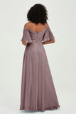 Off the Shoulder Chiffon Flutter Sleeves Junior Bridesmaid Dress Formal Evening Prom Gowns