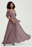 Off the Shoulder Chiffon Flutter Sleeves Junior Bridesmaid Dress Formal Evening Prom Gowns