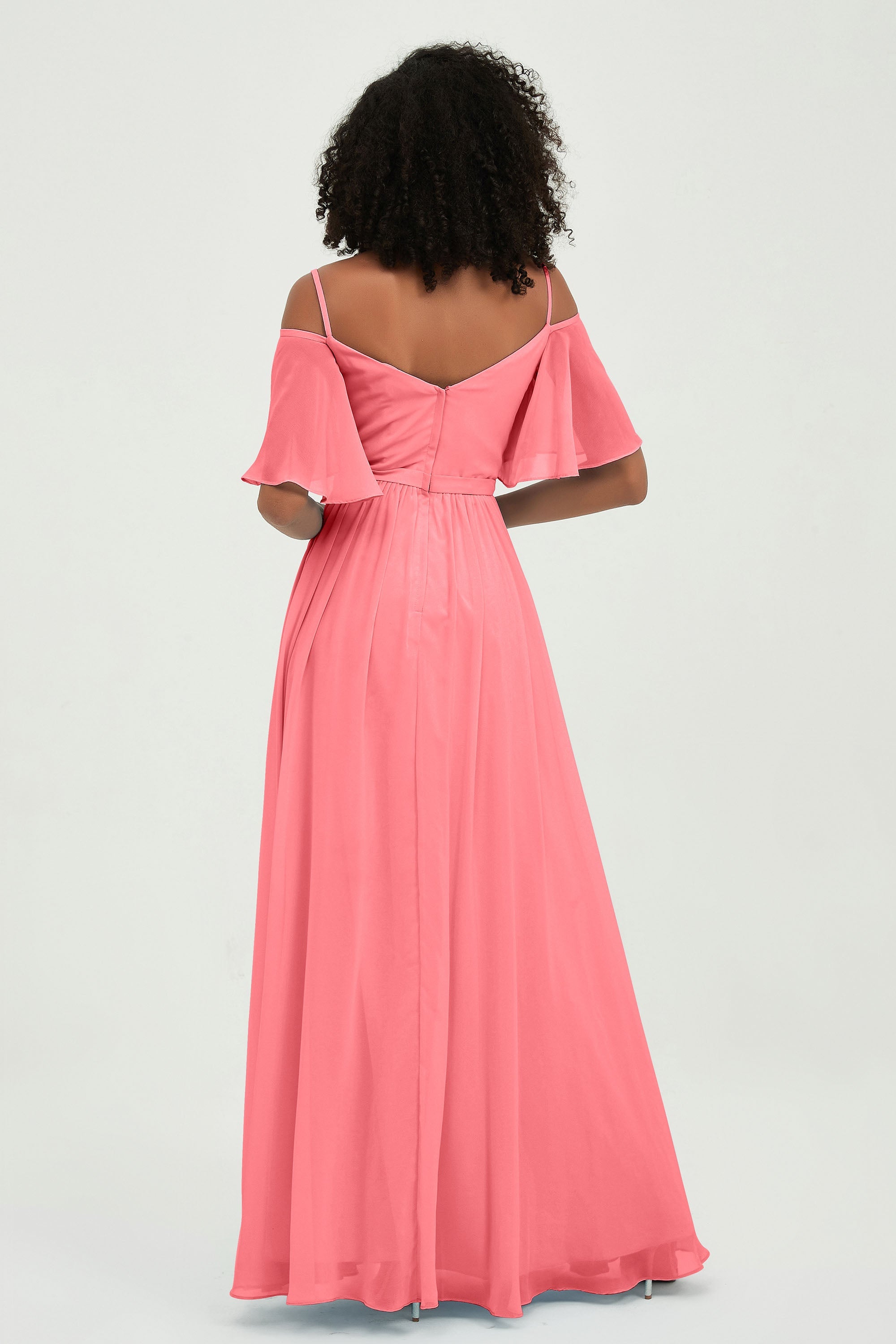 Off the Shoulder Chiffon Flutter Sleeves Junior Bridesmaid Dress Formal Evening Prom Gowns