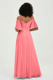 Off the Shoulder Chiffon Flutter Sleeves Junior Bridesmaid Dress Formal Evening Prom Gowns