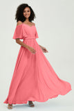 Off the Shoulder Chiffon Flutter Sleeves Junior Bridesmaid Dress Formal Evening Prom Gowns