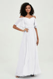 Off the Shoulder Chiffon Flutter Sleeves Junior Bridesmaid Dress Formal Evening Prom Gowns