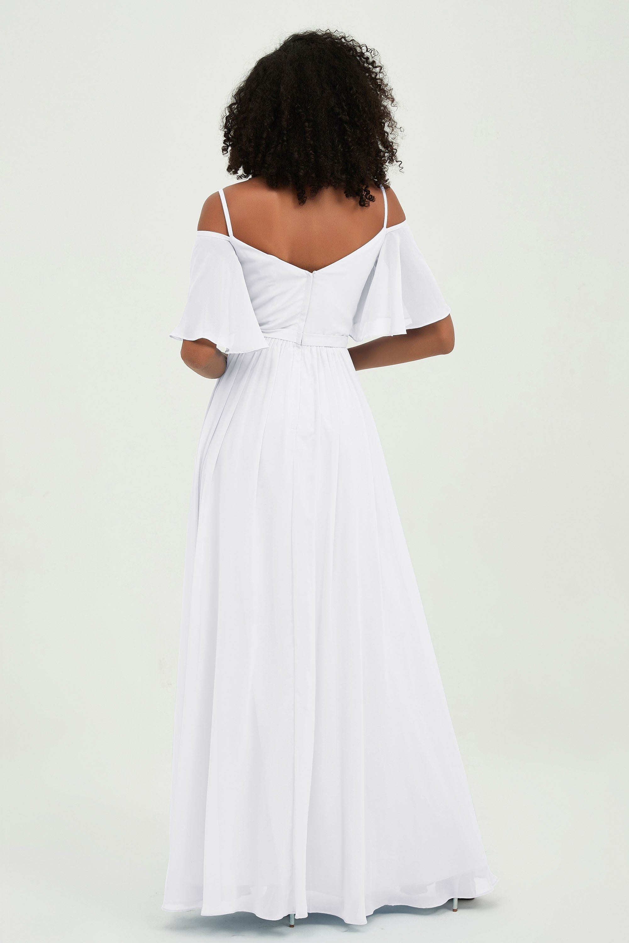 Off the Shoulder Chiffon Flutter Sleeves Junior Bridesmaid Dress Formal Evening Prom Gowns