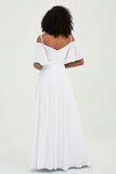 Off the Shoulder Chiffon Flutter Sleeves Junior Bridesmaid Dress Formal Evening Prom Gowns