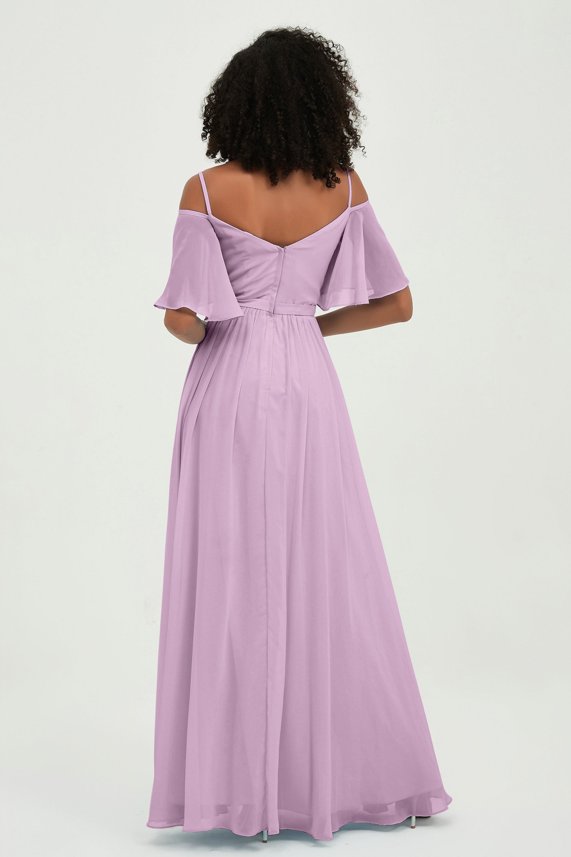 Off the Shoulder Chiffon Flutter Sleeves Junior Bridesmaid Dress Formal Evening Prom Gowns