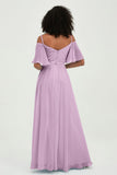 Off the Shoulder Chiffon Flutter Sleeves Junior Bridesmaid Dress Formal Evening Prom Gowns