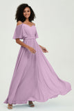 Off the Shoulder Chiffon Flutter Sleeves Junior Bridesmaid Dress Formal Evening Prom Gowns