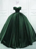 Off the Shoulder Ball Gown Dark Green Satin Quinceanera Dresses
