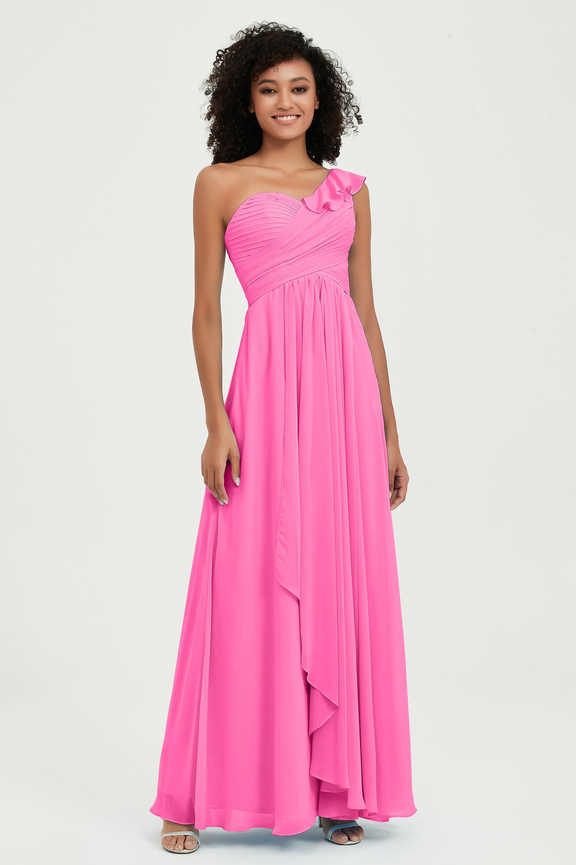 One Shoulder Chiffon Empire Bridesmaid Dresses Floor Length A Line Formal Evening Dress Gowns
