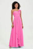 One Shoulder Chiffon Empire Bridesmaid Dresses Floor Length A Line Formal Evening Dress Gowns