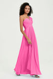 One Shoulder Chiffon Empire Bridesmaid Dresses Floor Length A Line Formal Evening Dress Gowns