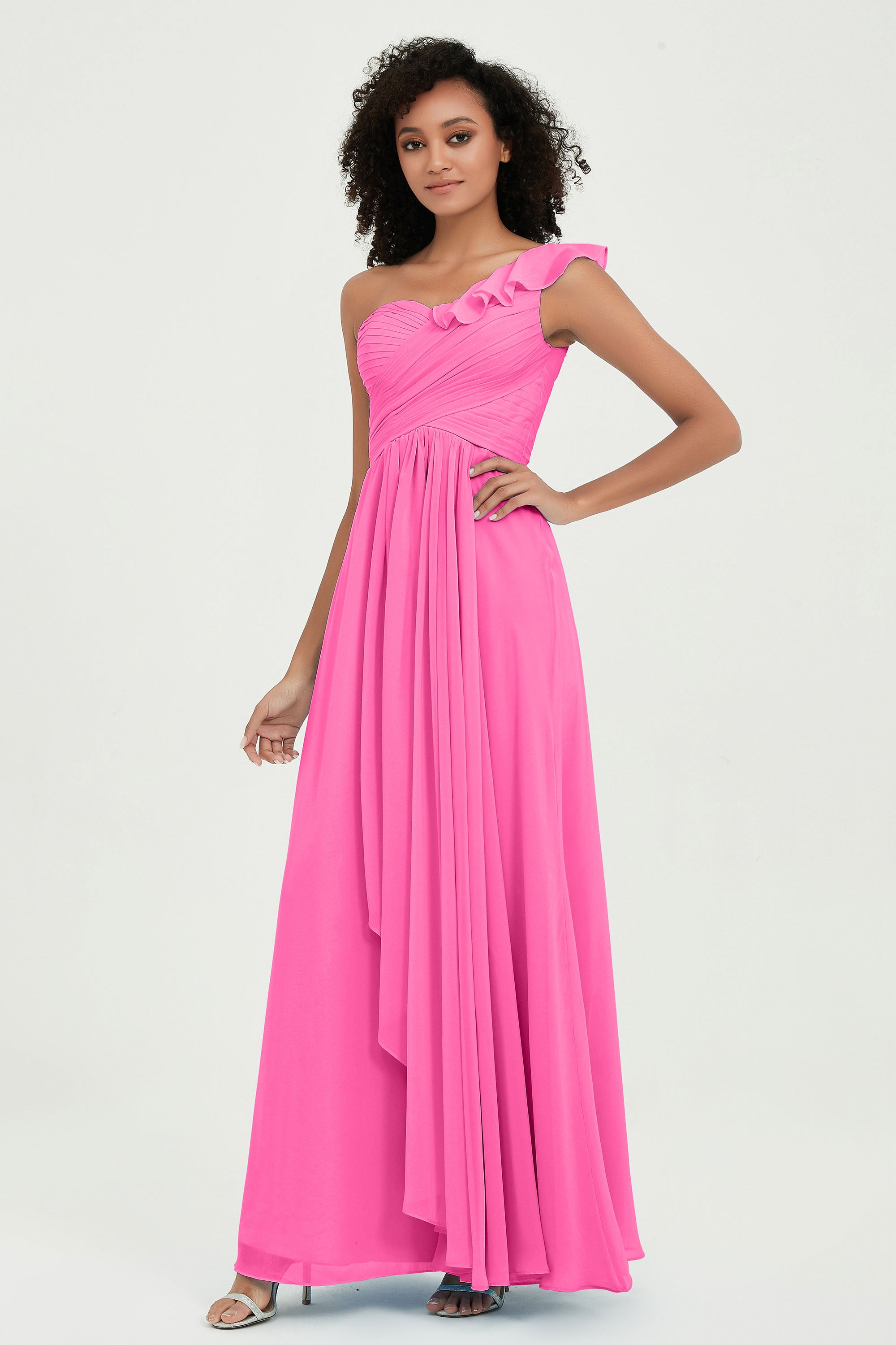 One Shoulder Chiffon Empire Bridesmaid Dresses Floor Length A Line Formal Evening Dress Gowns