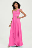 One Shoulder Chiffon Empire Bridesmaid Dresses Floor Length A Line Formal Evening Dress Gowns