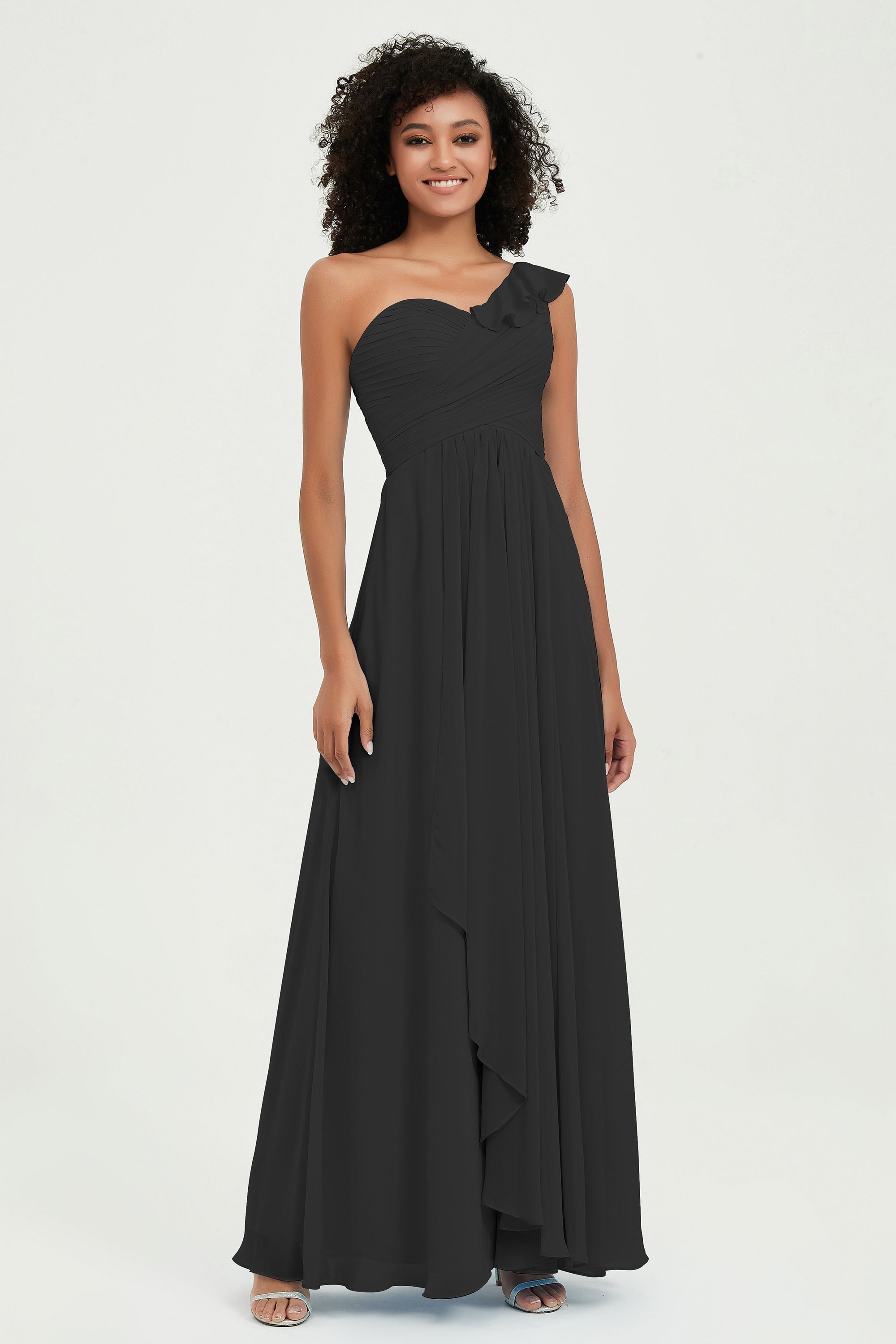 One Shoulder Chiffon Empire Bridesmaid Dresses Floor Length A Line Formal Evening Dress Gowns