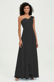 One Shoulder Chiffon Empire Bridesmaid Dresses Floor Length A Line Formal Evening Dress Gowns