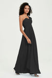 One Shoulder Chiffon Empire Bridesmaid Dresses Floor Length A Line Formal Evening Dress Gowns
