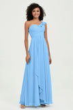 One Shoulder Chiffon Empire Bridesmaid Dresses Floor Length A Line Formal Evening Dress Gowns