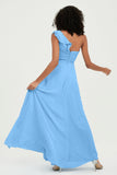 One Shoulder Chiffon Empire Bridesmaid Dresses Floor Length A Line Formal Evening Dress Gowns