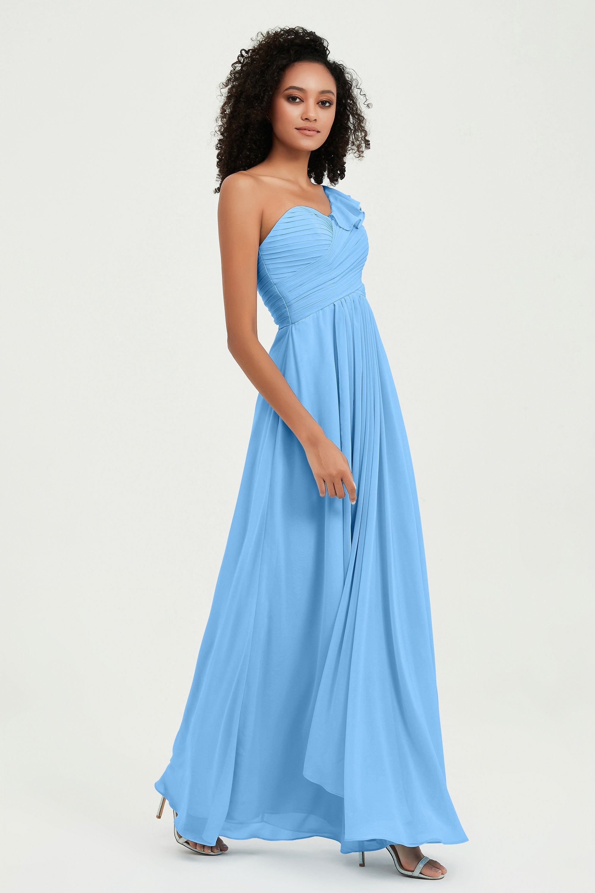 One Shoulder Chiffon Empire Bridesmaid Dresses Floor Length A Line Formal Evening Dress Gowns
