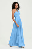 One Shoulder Chiffon Empire Bridesmaid Dresses Floor Length A Line Formal Evening Dress Gowns