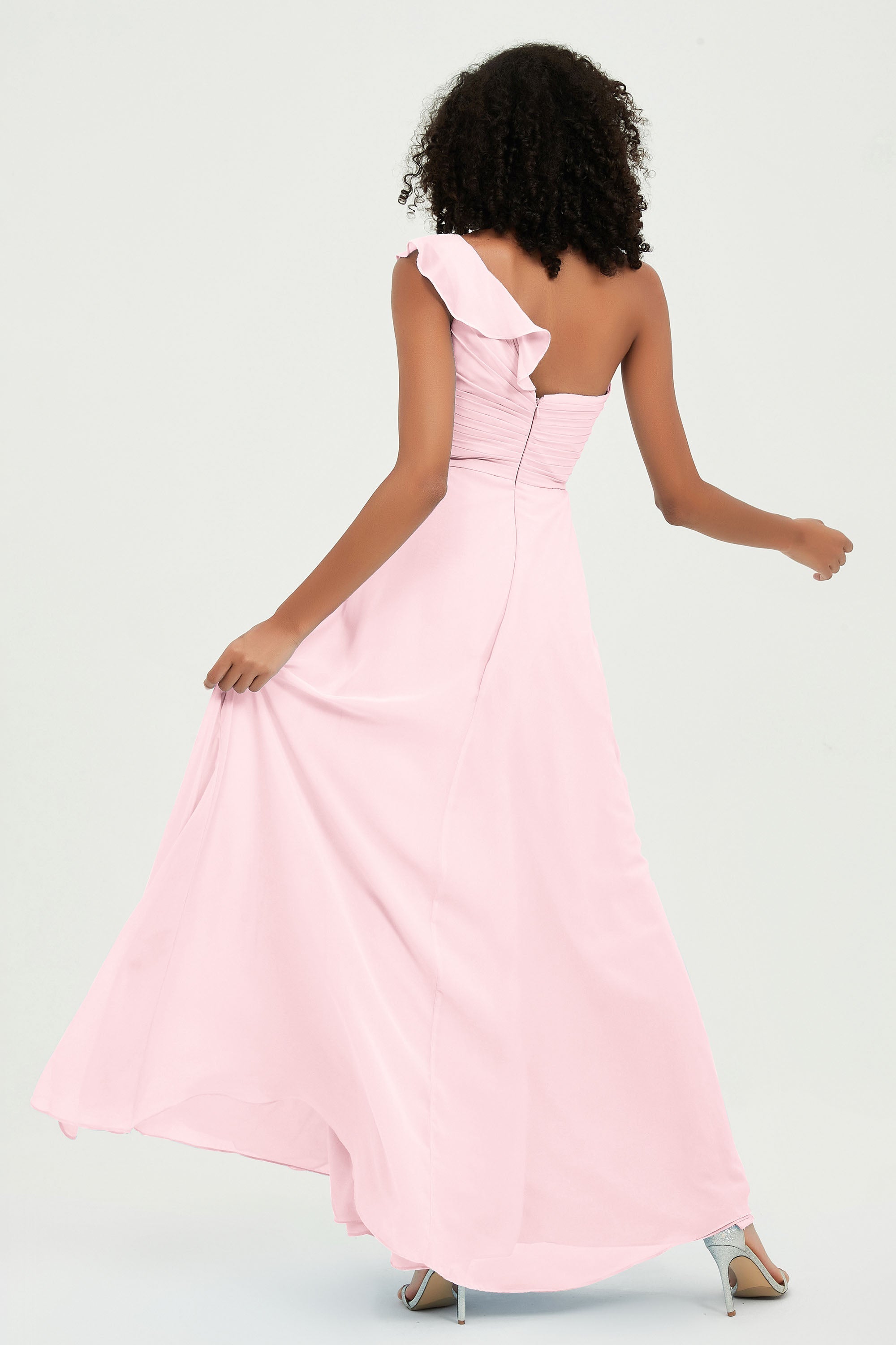 One Shoulder Chiffon Empire Bridesmaid Dresses Floor Length A Line Formal Evening Dress Gowns