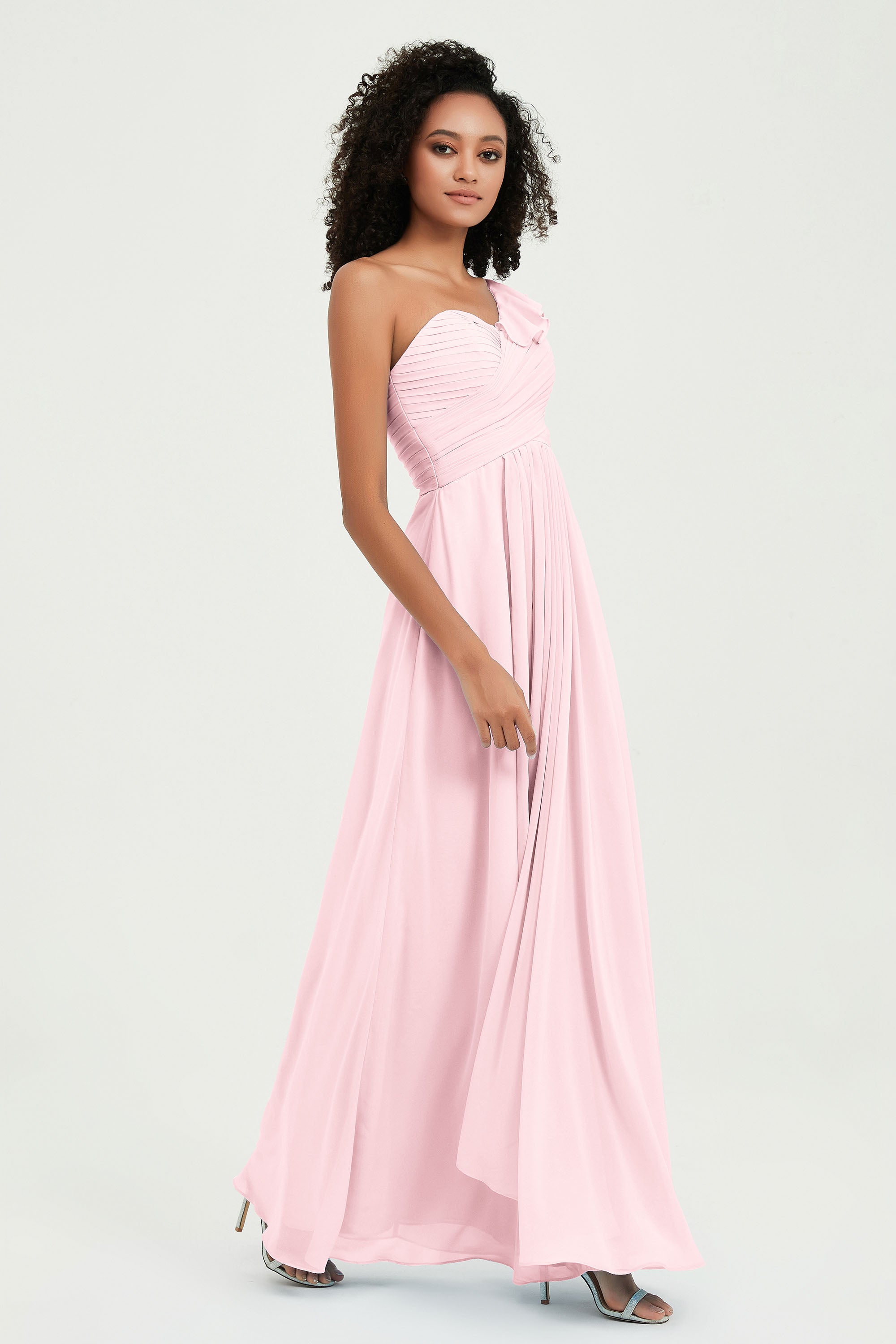 One Shoulder Chiffon Empire Bridesmaid Dresses Floor Length A Line Formal Evening Dress Gowns