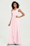 One Shoulder Chiffon Empire Bridesmaid Dresses Floor Length A Line Formal Evening Dress Gowns
