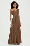One Shoulder Chiffon Empire Bridesmaid Dresses Floor Length A Line Formal Evening Dress Gowns