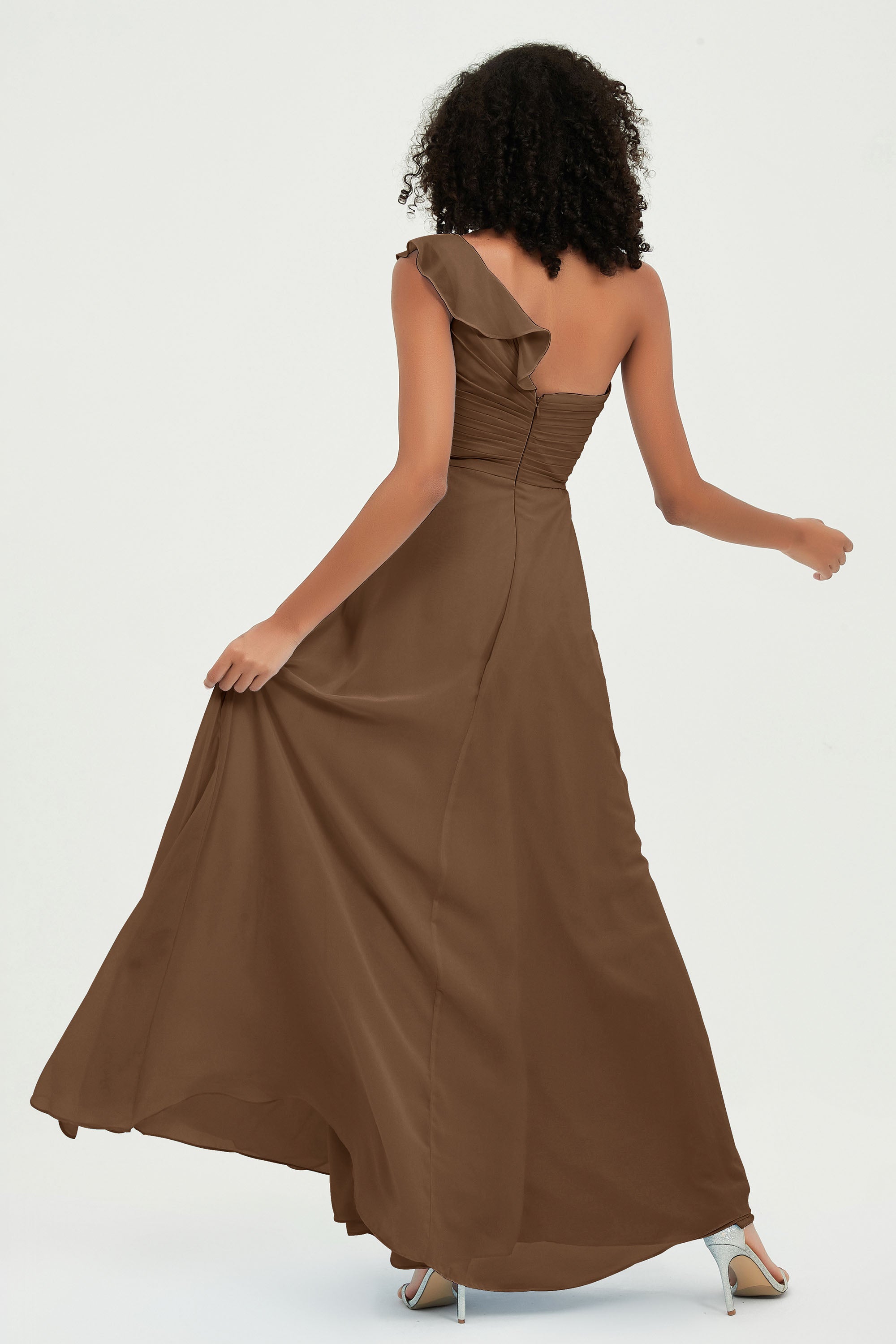 One Shoulder Chiffon Empire Bridesmaid Dresses Floor Length A Line Formal Evening Dress Gowns