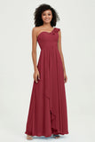 One Shoulder Chiffon Empire Bridesmaid Dresses Floor Length A Line Formal Evening Dress Gowns