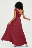 One Shoulder Chiffon Empire Bridesmaid Dresses Floor Length A Line Formal Evening Dress Gowns