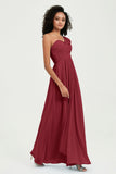 One Shoulder Chiffon Empire Bridesmaid Dresses Floor Length A Line Formal Evening Dress Gowns