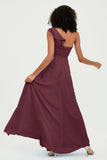 One Shoulder Chiffon Empire Bridesmaid Dresses Floor Length A Line Formal Evening Dress Gowns