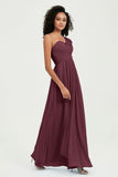 One Shoulder Chiffon Empire Bridesmaid Dresses Floor Length A Line Formal Evening Dress Gowns