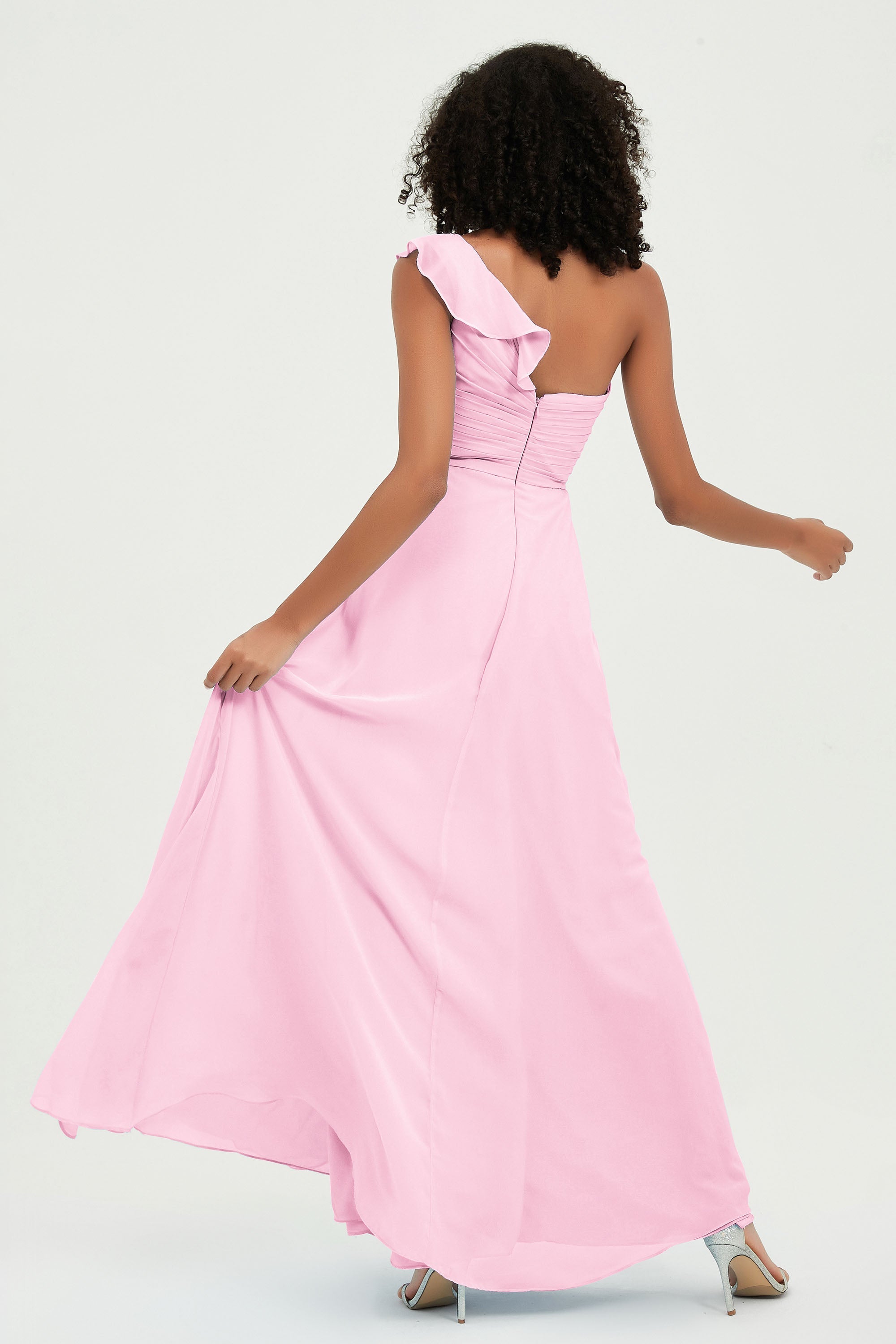 One Shoulder Chiffon Empire Bridesmaid Dresses Floor Length A Line Formal Evening Dress Gowns