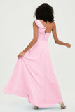 One Shoulder Chiffon Empire Bridesmaid Dresses Floor Length A Line Formal Evening Dress Gowns